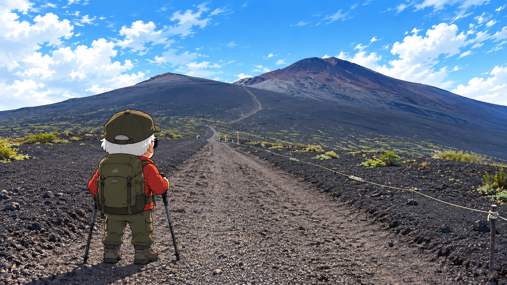 登山口から見た遠い富士山